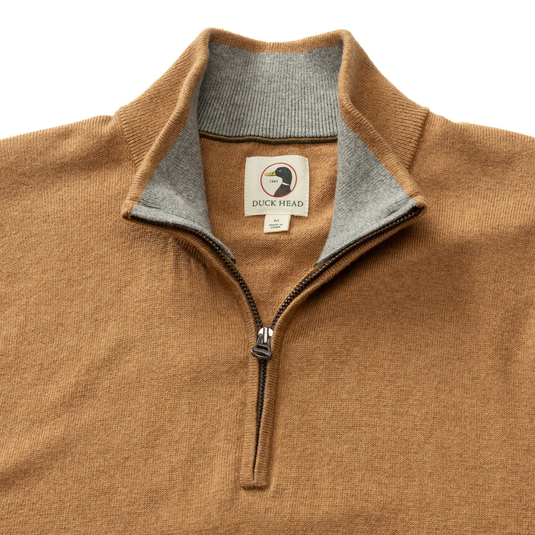 Duck Head Ridley 1/4 Zip Sweater: Camel