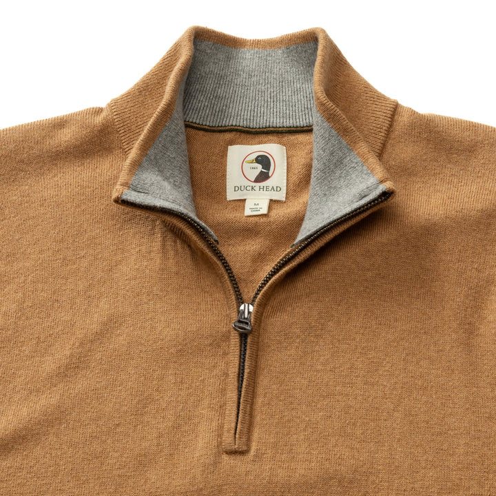 Duck Head Ridley 1/4 Zip Sweater: Camel