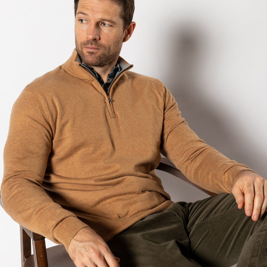 Duck Head Ridley 1/4 Zip Sweater: Camel