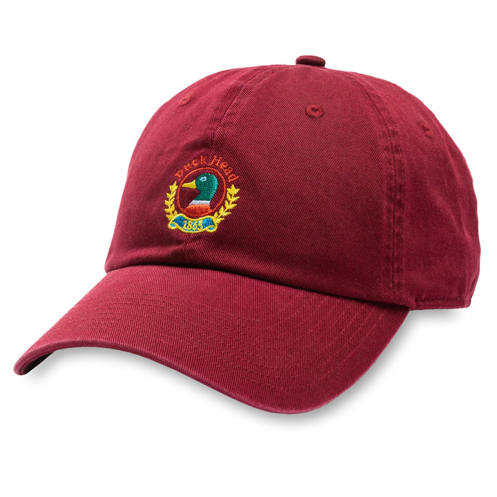 Front: Embroidered Crest Hat in Rhubard Red