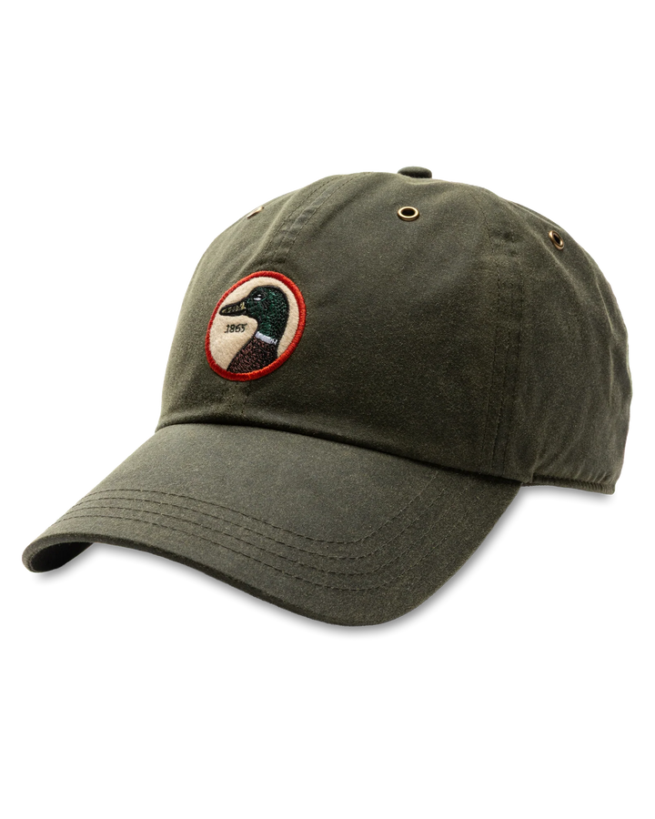 Duck Head Circle Patch Waxed Cotton Hat: Dark Olive