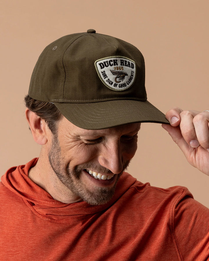 Duck Head Fly Lure Ripstop Unstructured 5-Panel Hat: Dark Olive