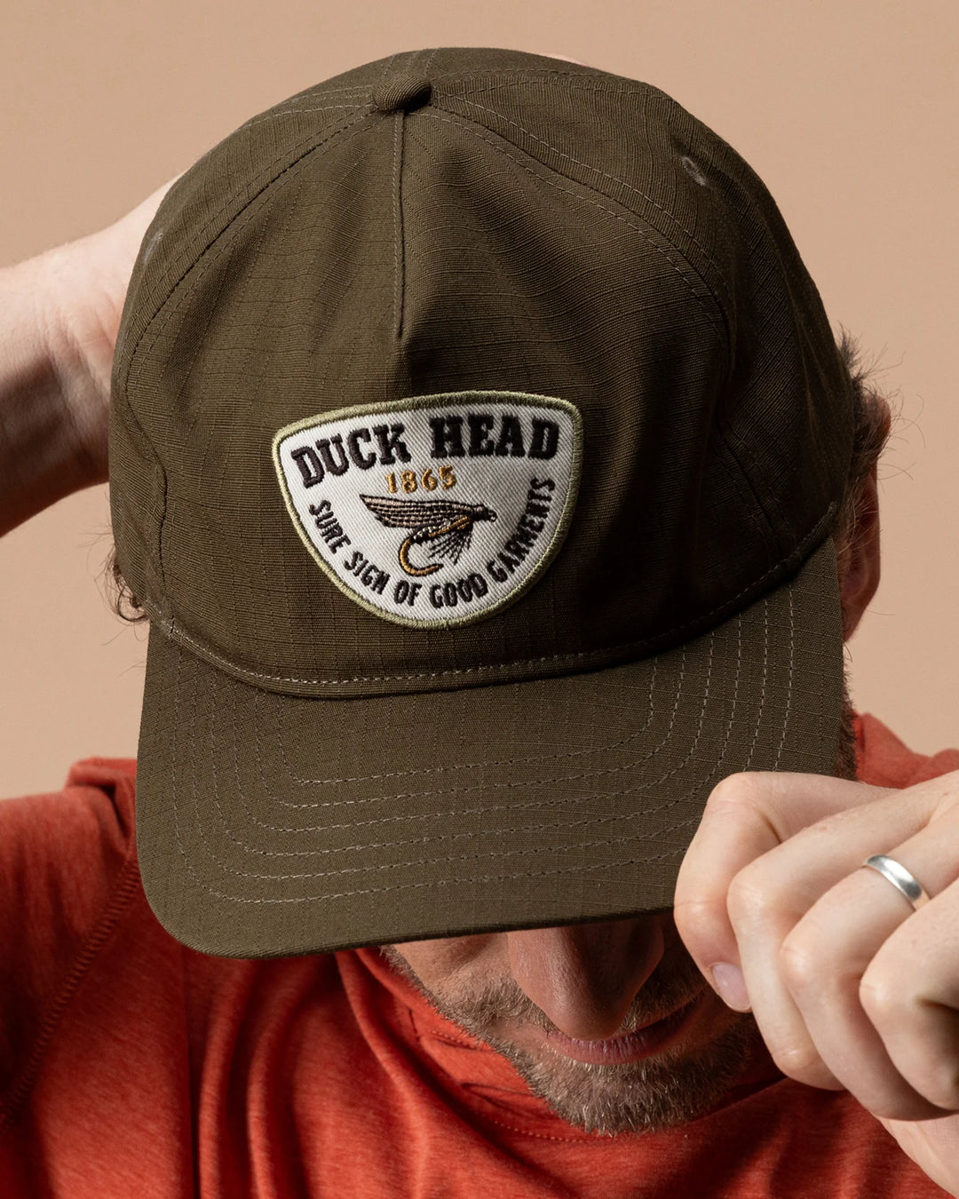 Duck Head Fly Lure Ripstop Unstructured 5-Panel Hat: Dark Olive
