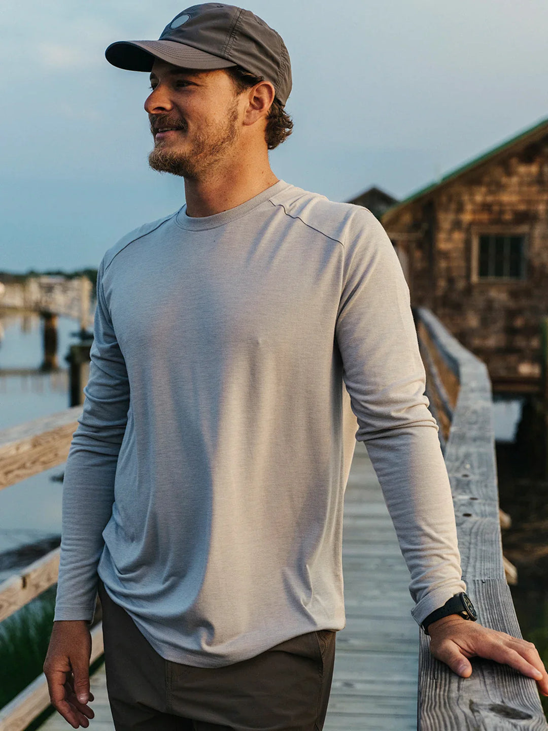 Free Fly Men's Bamboo Shade Long Sleeve: Heather Aspen Grey