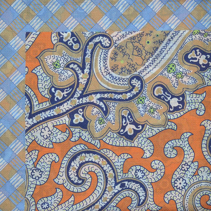 Seaward & Stearn Orange/Navy/Khaki Paisley Pocket Square