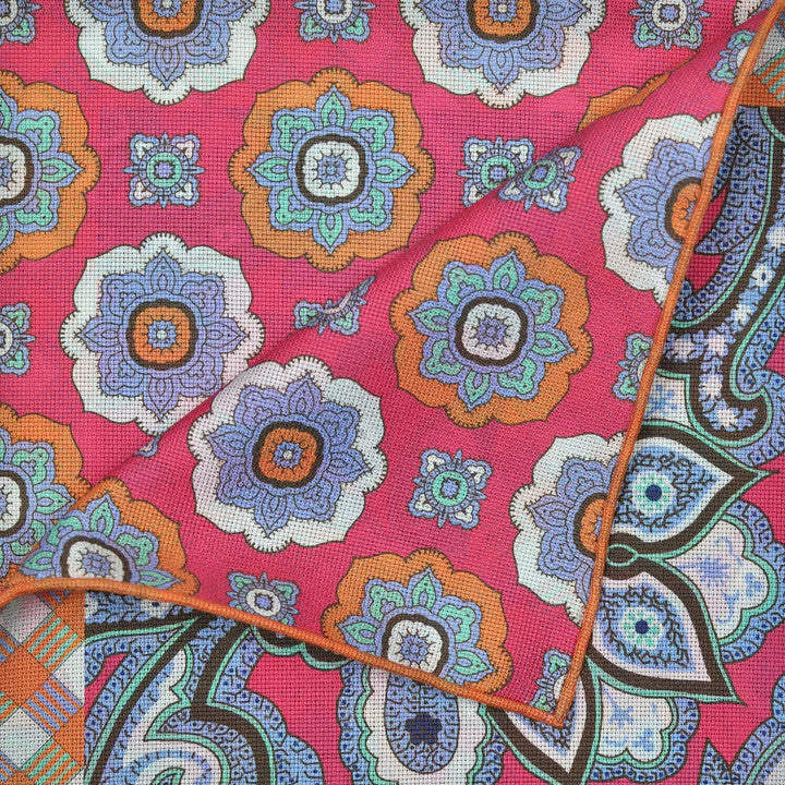 Seaward & Stearn Blue/Pink/Teal Paisley Pocket Square