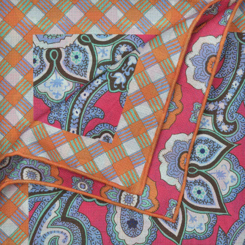 Seaward & Stearn Blue/Pink/Teal Paisley Pocket Square