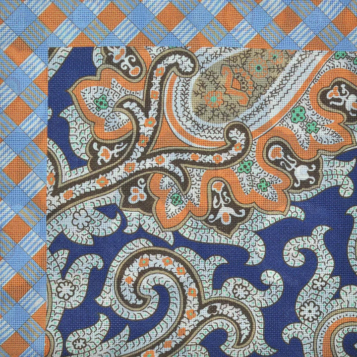 Seaward & Stearn Orange/Navy/Brown Paisley Pocket Square