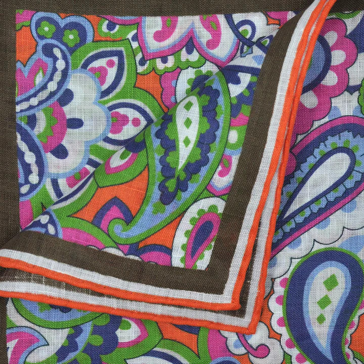 Seaward & Stearn Pink/Orange Big Paisley Pocket Square