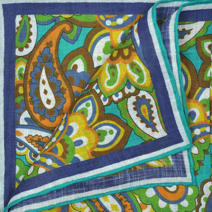 Seaward & Stearn Teal/Orange Big Paisley Pocket Square