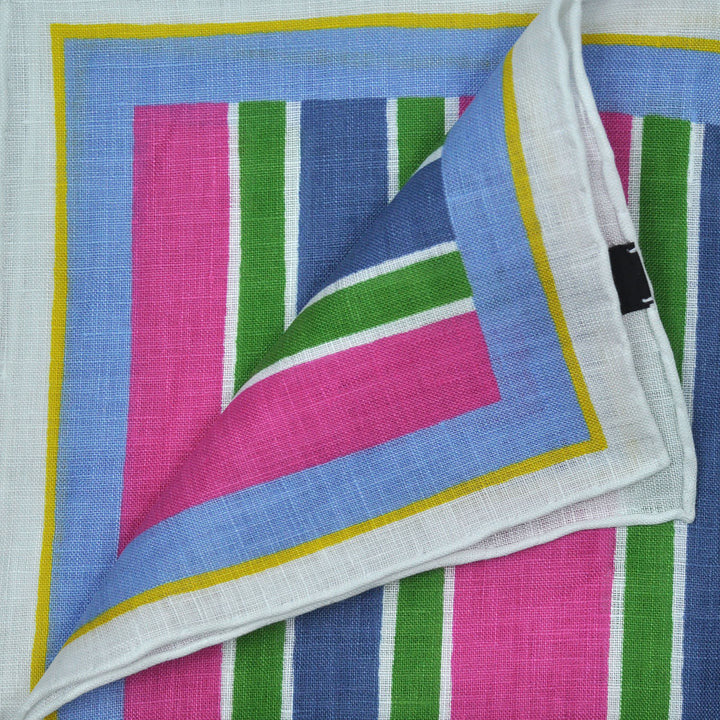 Seaward & Stearn Green/Pink/Blue Stripes Pocket Square