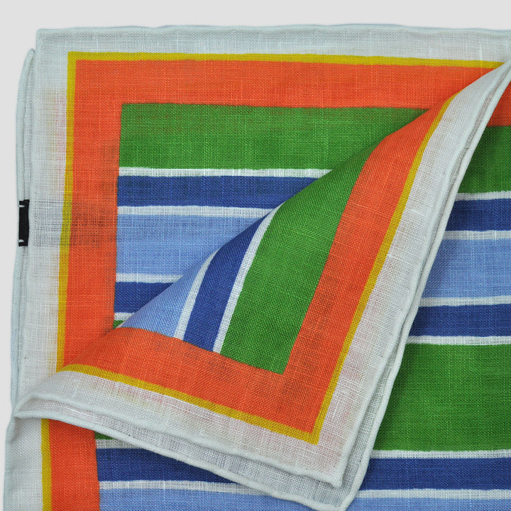 Seaward & Stearn Navy/Blue/Green Stripes Pocket Square