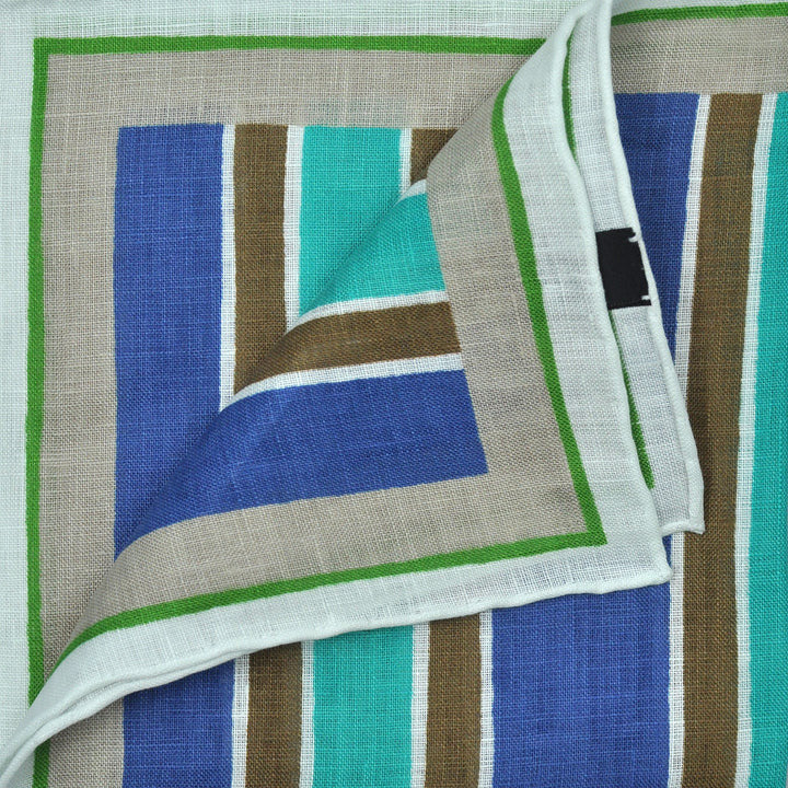 Seaward & Stearn Teal/Brown/Navy Stripes Pocket Square