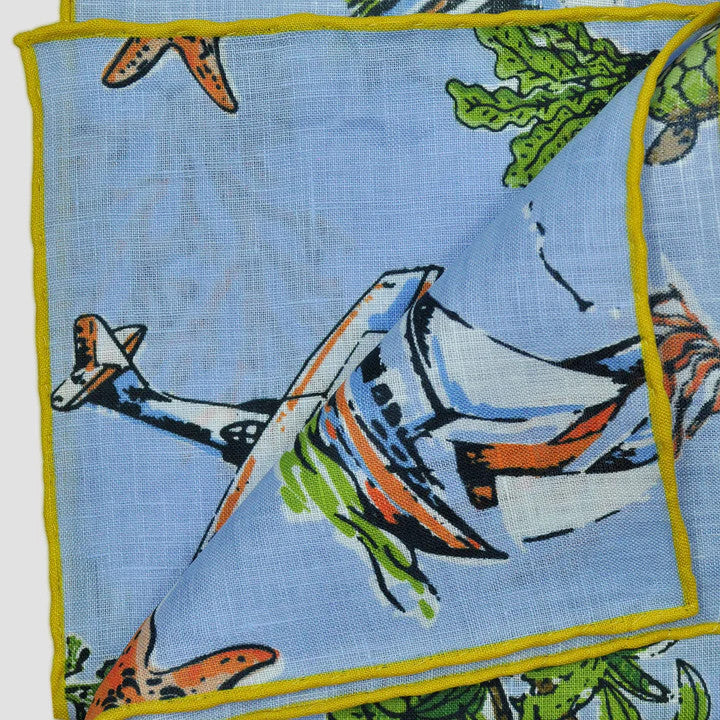 Seaward & Stearn Light Blue Beach Print Pocket Square