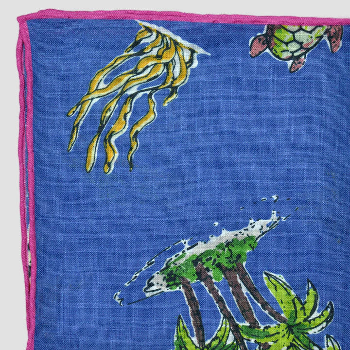 Seaward & Stearn Blue Beach Print Pocket Square