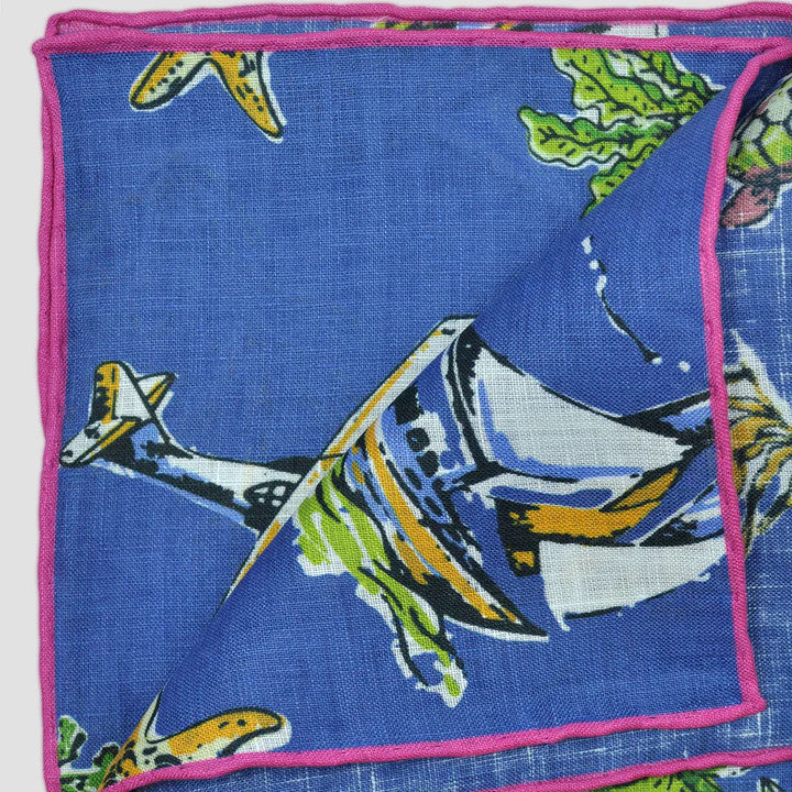 Seaward & Stearn Blue Beach Print Pocket Square