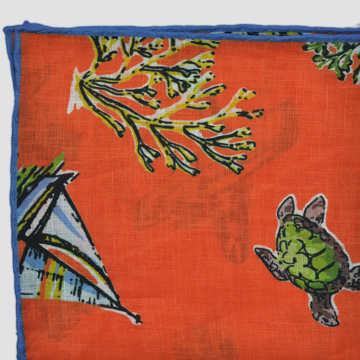 Seaward & Stearn Orange Beach Print Pocket Square