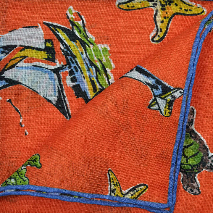 Seaward & Stearn Orange Beach Print Pocket Square