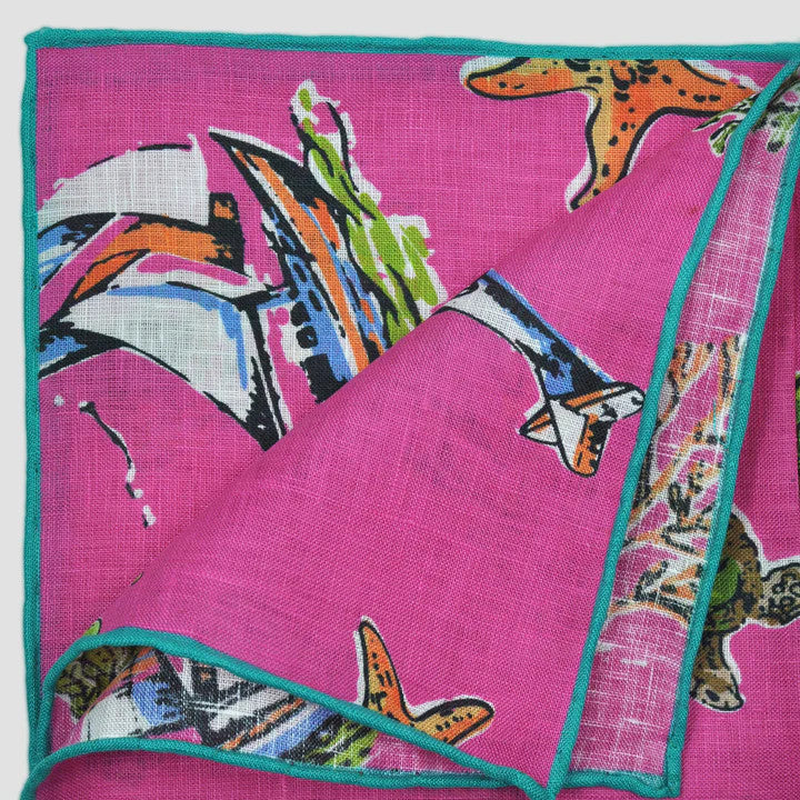 Seaward & Stearn Pink Beach Print Pocket Square