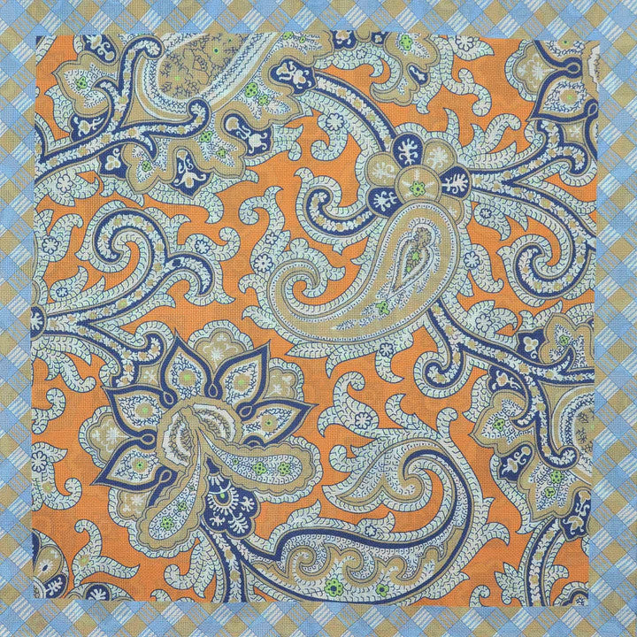 Seaward & Stearn Orange/Navy/Khaki Paisley Pocket Square