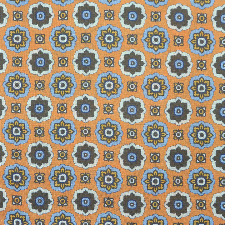 Seaward & Stearn Orange/Navy/Khaki Paisley Pocket Square