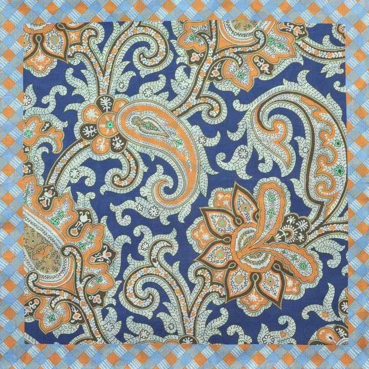 Seaward & Stearn Orange/Navy/Brown Paisley Pocket Square