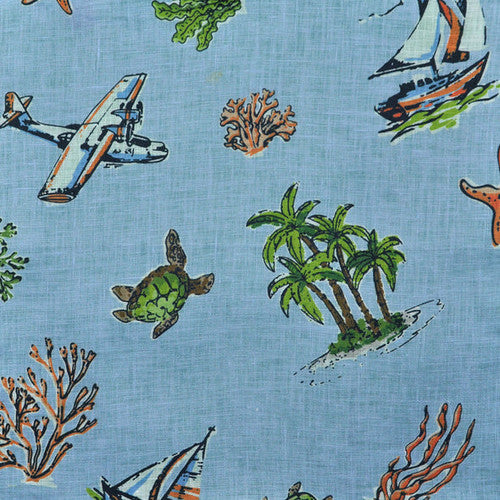 Seaward & Stearn Light Blue Beach Print Pocket Square