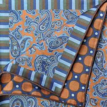 Seaward and Stearn Orange/Blue Paisley Pocket Square