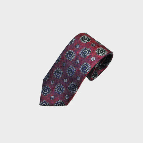 Seaward and Stearn Medallions Natte Silk Tie: Claret