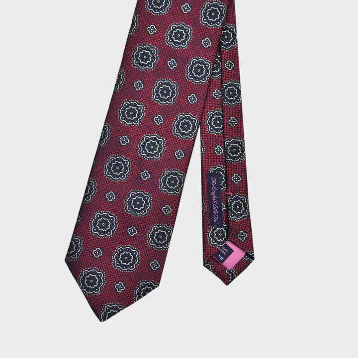 Seaward and Stearn Medallions Natte Silk Tie: Claret