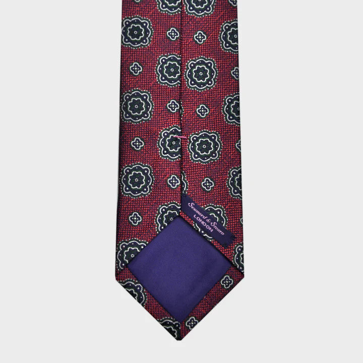 Seaward and Stearn Medallions Natte Silk Tie: Claret