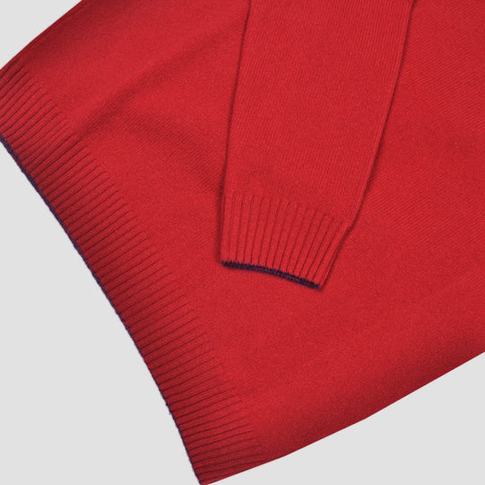 Seaward and Stearn Merino Wool Crew Neck in Red with Navy Trim