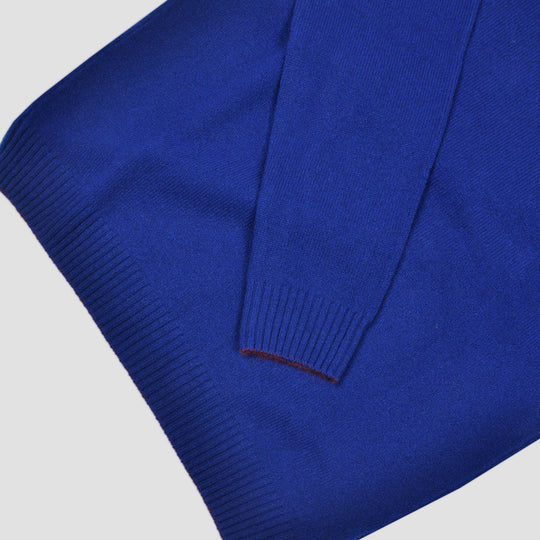 Seaward and Stearn Merino Wool Crew Neck in Royal Blue with Claret Trim