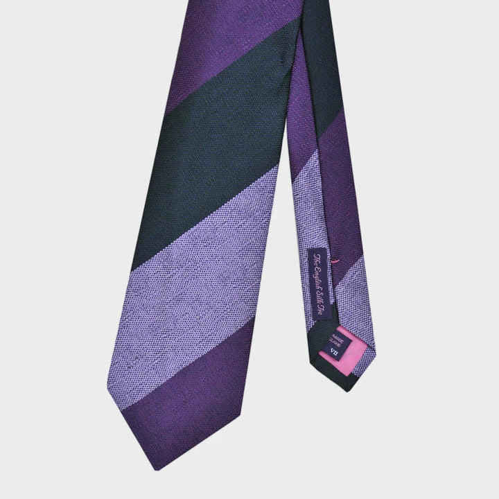 Seaward and Stearn Big Bold Stripes Tussah Silk Tie: Navy, Violet, and Purple