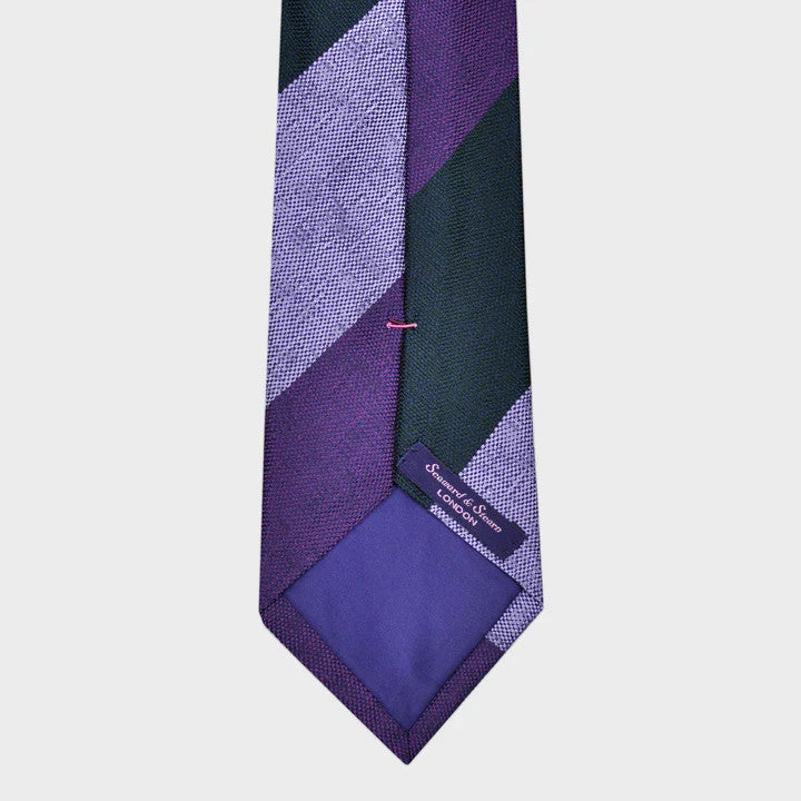 Seaward and Stearn Big Bold Stripes Tussah Silk Tie: Navy, Violet, and Purple