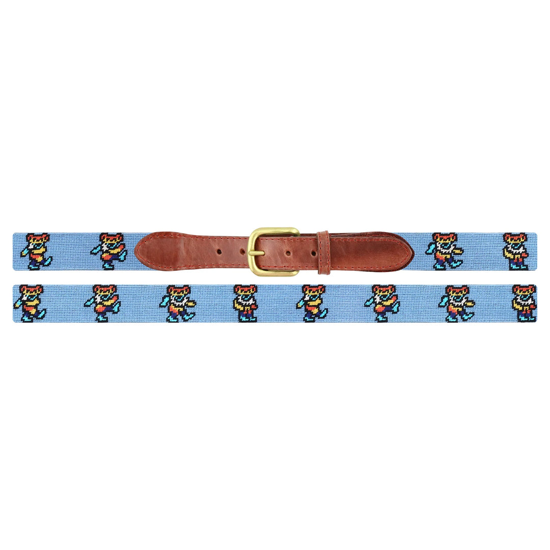 Smathers and Branson Needlepoint Belt: Dancing Bears Tie Dye Belt (Light Blue)