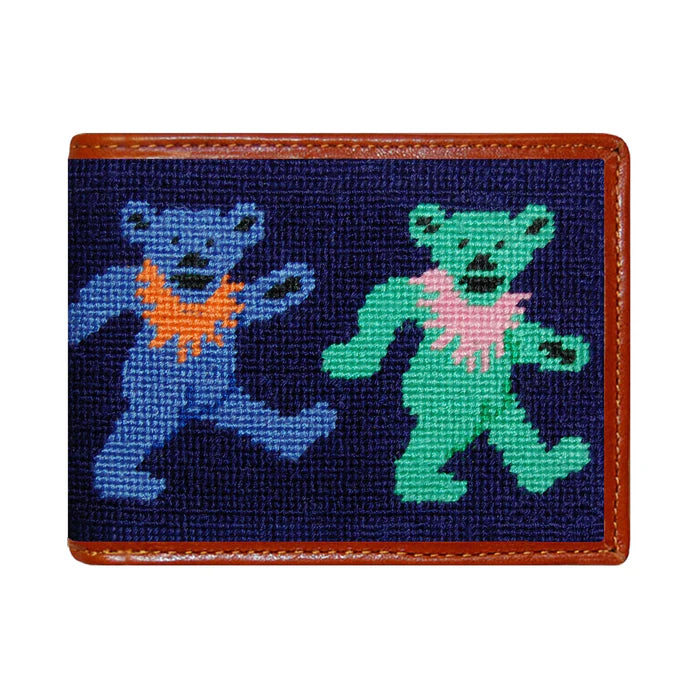 Smathers and Branson  Dancing Bears Needlepoint Wallet: Dark Navy