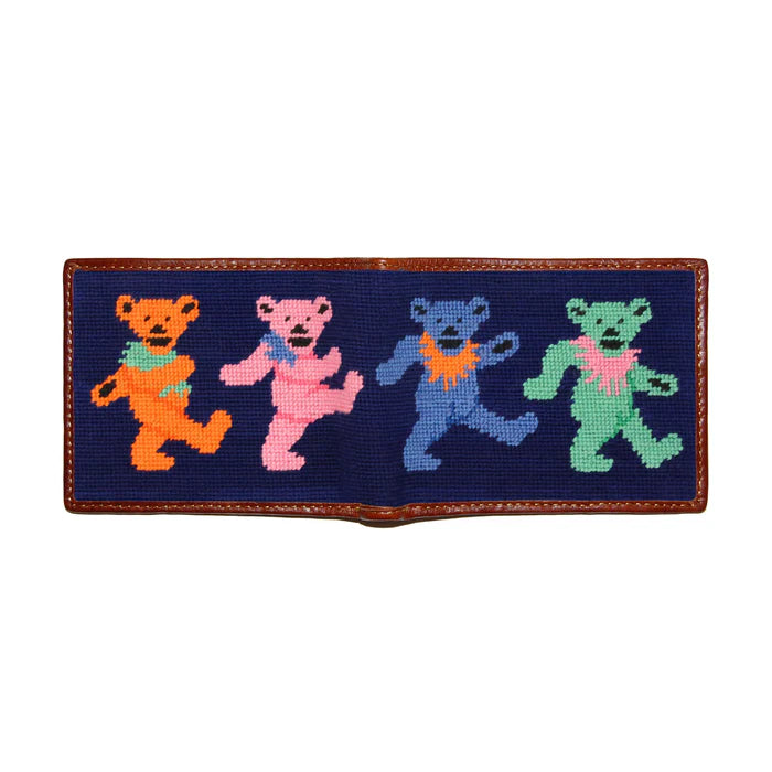 Smathers and Branson  Dancing Bears Needlepoint Wallet: Dark Navy