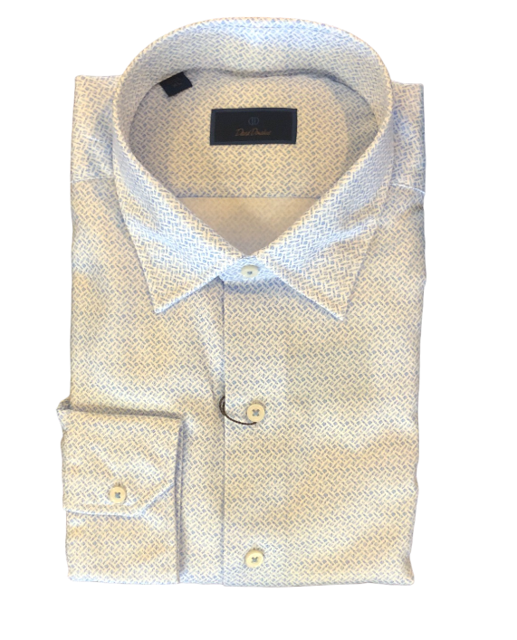 David Donahue Hidden Button Down Weave Print Sportshirt: Sky