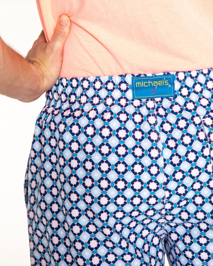 Michael's Men's Cyclist Liner Swim Trunk: Diamond Checks Orange