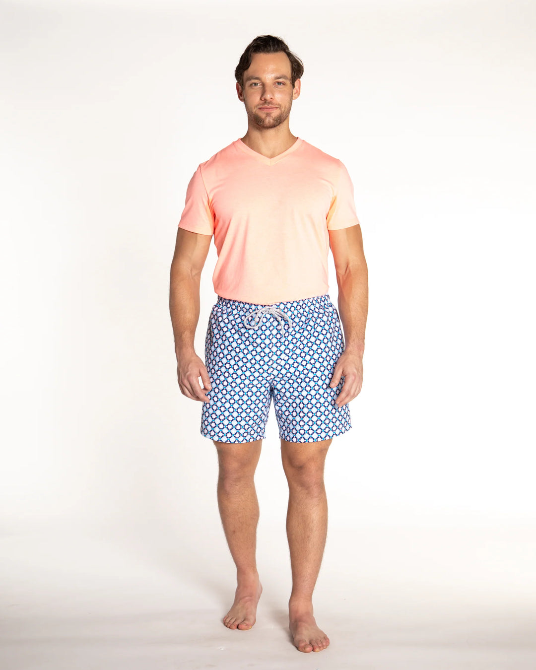 Michael's Men's Cyclist Liner Swim Trunk: Diamond Checks Orange