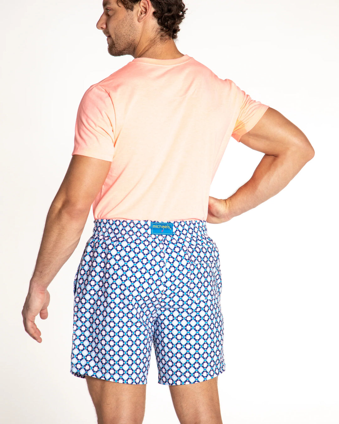 Michael's Men's Cyclist Liner Swim Trunk: Diamond Checks Orange