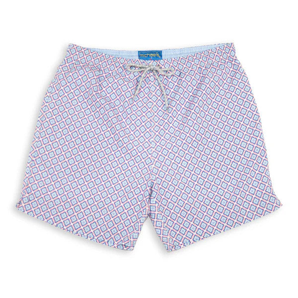 Michael's Men's Cyclist Liner Swim Trunks - Diamond Crossing: Aqua/Coral