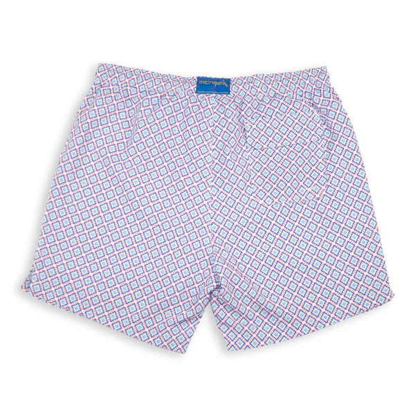 Michael's Men's Cyclist Liner Swim Trunks - Diamond Crossing: Aqua/Coral