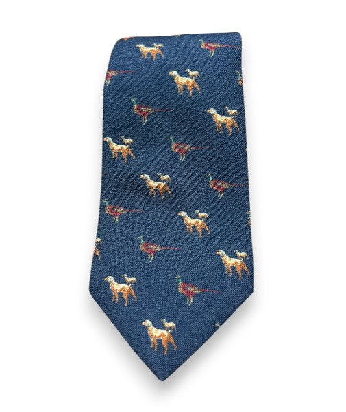 Robert Jensen Dog Hunt Print Tie: Navy