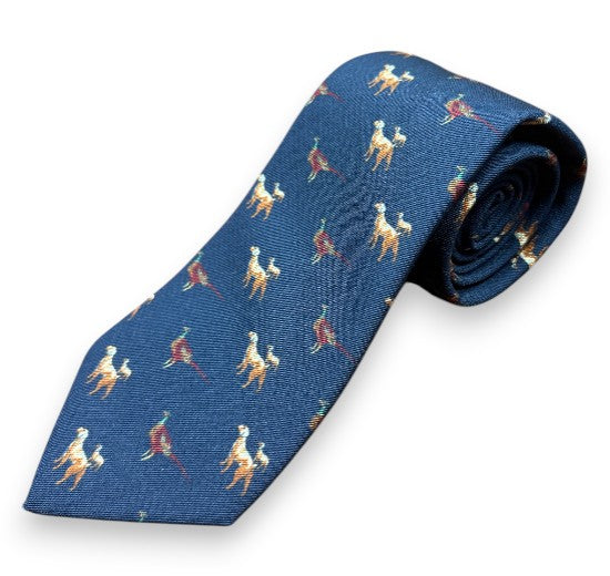 Robert Jensen Dog Hunt Print Tie: Navy
