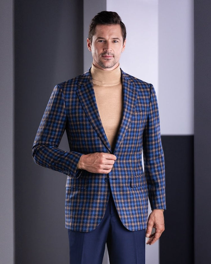 MaxDavoli by MaxMan Blue/Brown Plaid Soft Coat