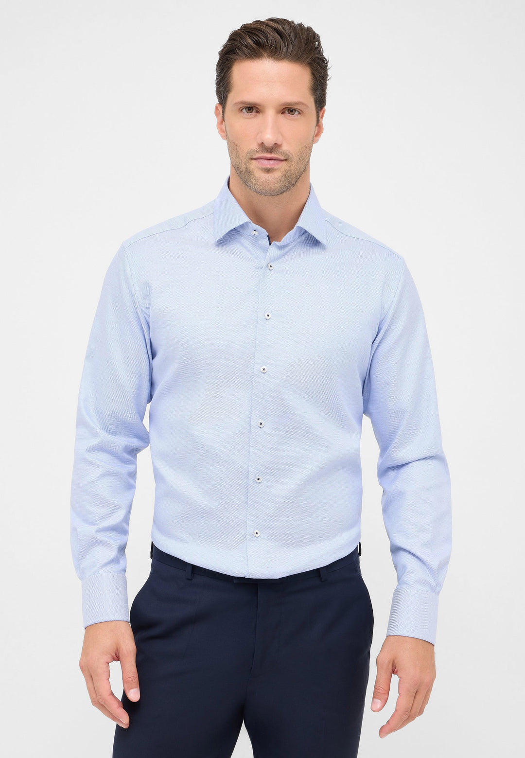 Eterna Structured Twill Modern Fit Kent Collar Dress Shirt: Blue