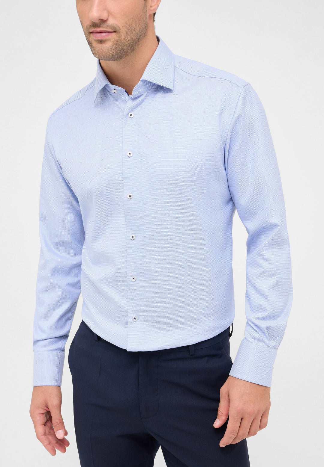 Eterna Structured Twill Modern Fit Kent Collar Dress Shirt: Blue