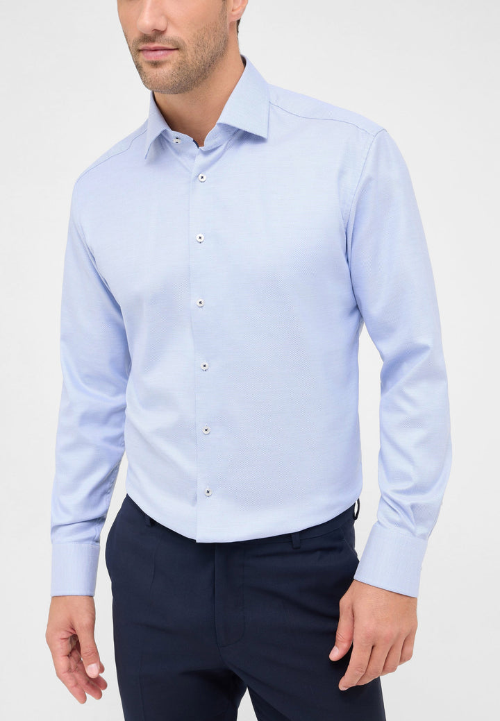 Eterna Structured Twill Modern Fit Kent Collar Dress Shirt: Blue